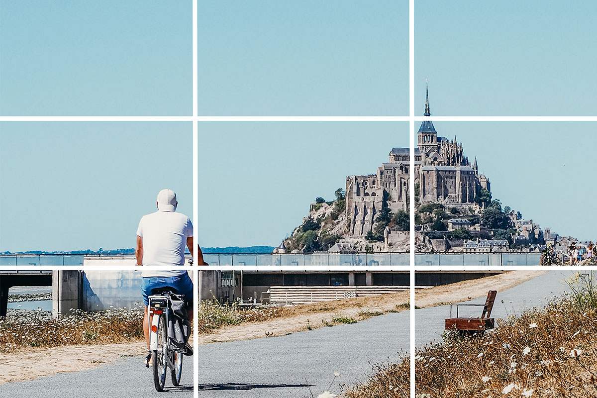 Règle des tiers sur une photo d'un homme à vélo