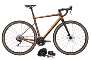 Vélo gravel marron et ses accesoires