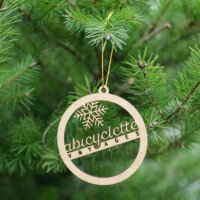 Boule de noel Abicyclette Voyages accroché au sapin