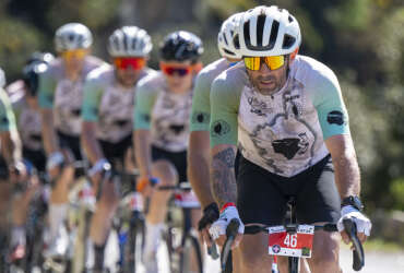 peloton in a race group of cyclists