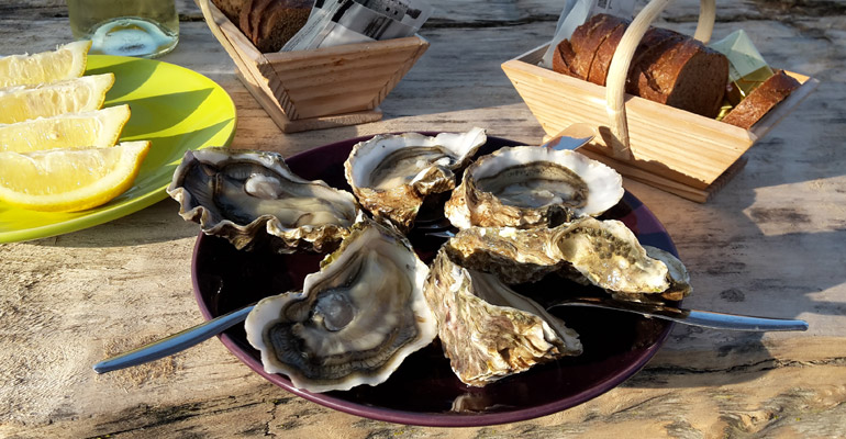 Assiette d'huîtres sur l'itinéraire à vélo