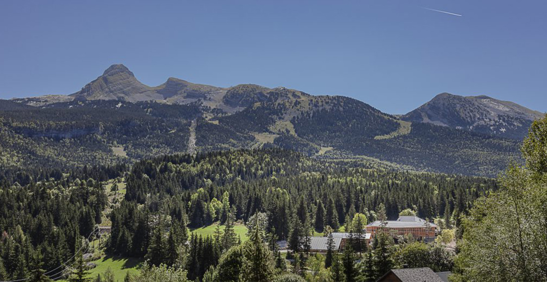 Vue panoramique sur les montagnes du Vercors et ses forets