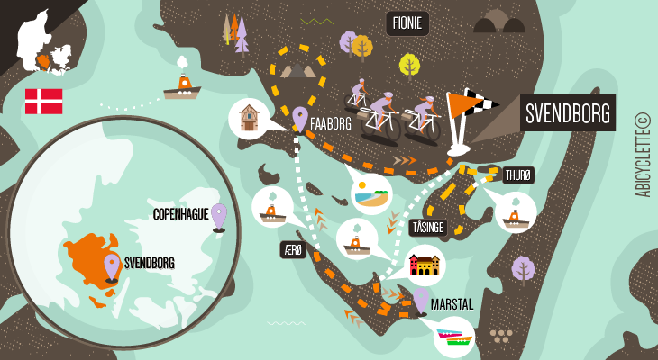 Carte Séjour Les îles de Fionie et de Ærø à vélo et en famille