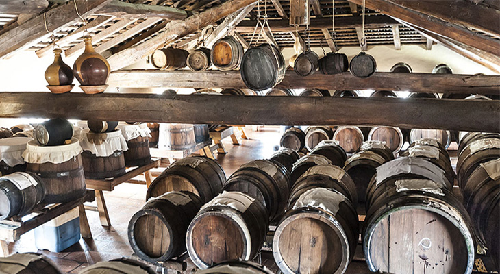 tonneaux de vins dans le chai