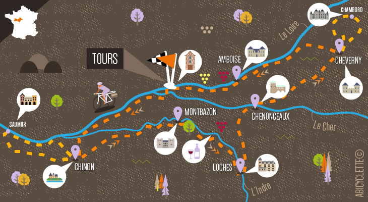 Carte Le Grand tour des châteaux de la Loire à vélo