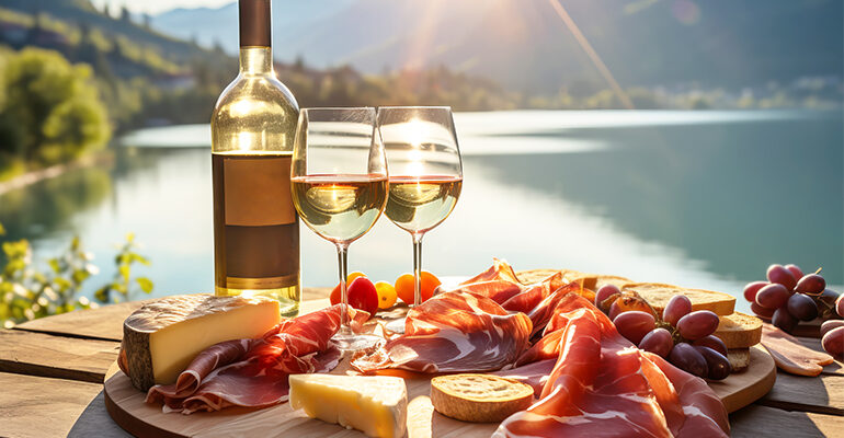 Plateau garni de fromages et charcuteries Itialiennes