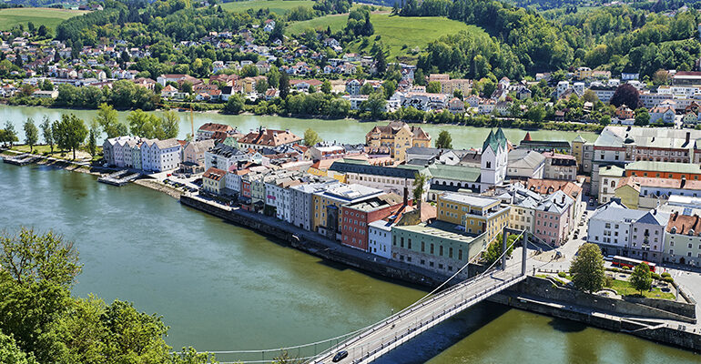 Vue aérienne sur la ville de Passau