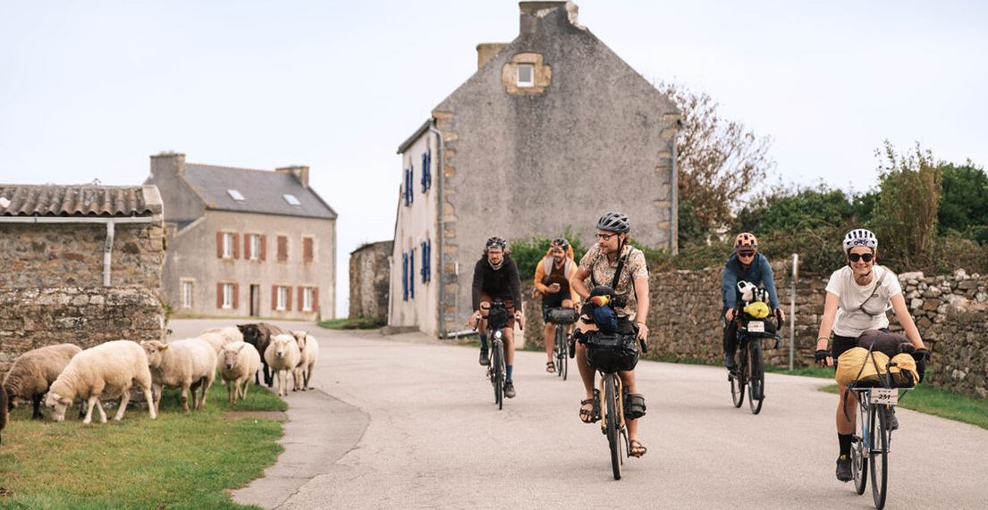 Un groupe de cyclistes roule sur les route de campagnes Normande