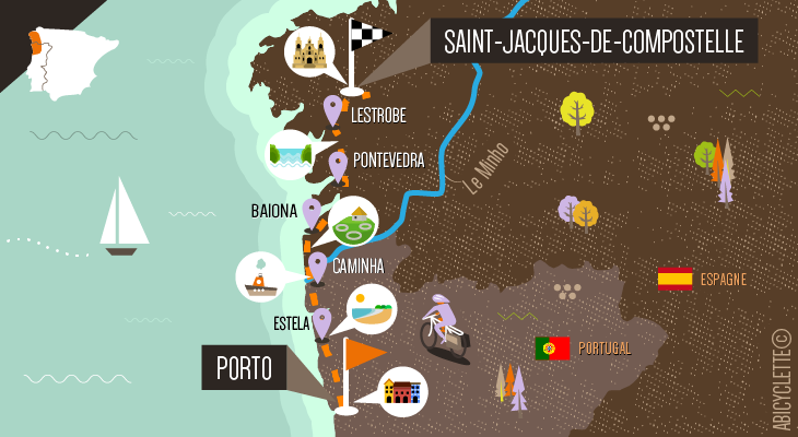 Carte séjour La Côte Atlantique de Porto à Saint-Jacques de Compostelle