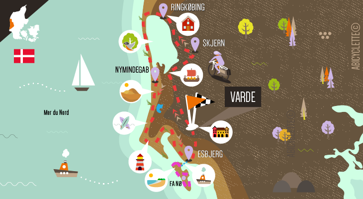 Carte séjour La côte ouest du Danemark à vélo