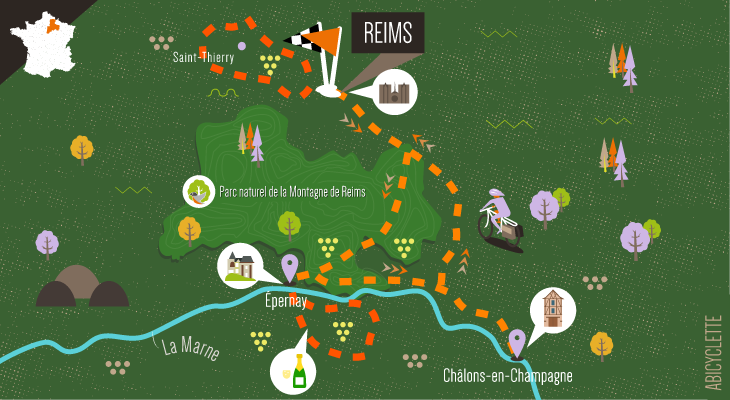 Carte séjour Le Grand tour de la Champagne à vélo