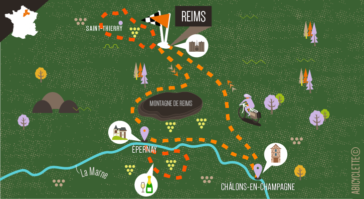 Carte séjour Le Grand tour de la Champagne à vélo