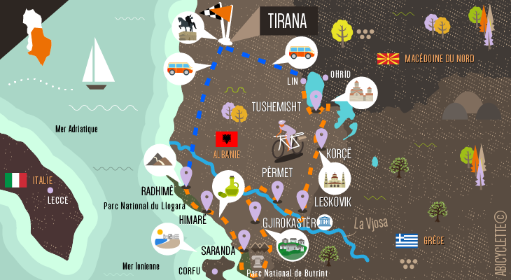 Carte séjourGrande traversée de l'Albanie